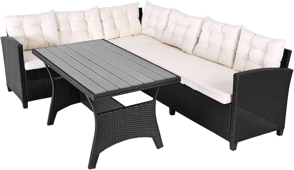 ® Lounge Angolare Divano in Polyrattan Tavolo Pranzo WPC Salottino Esterno Mobili Giardino Terrazza Outdoor