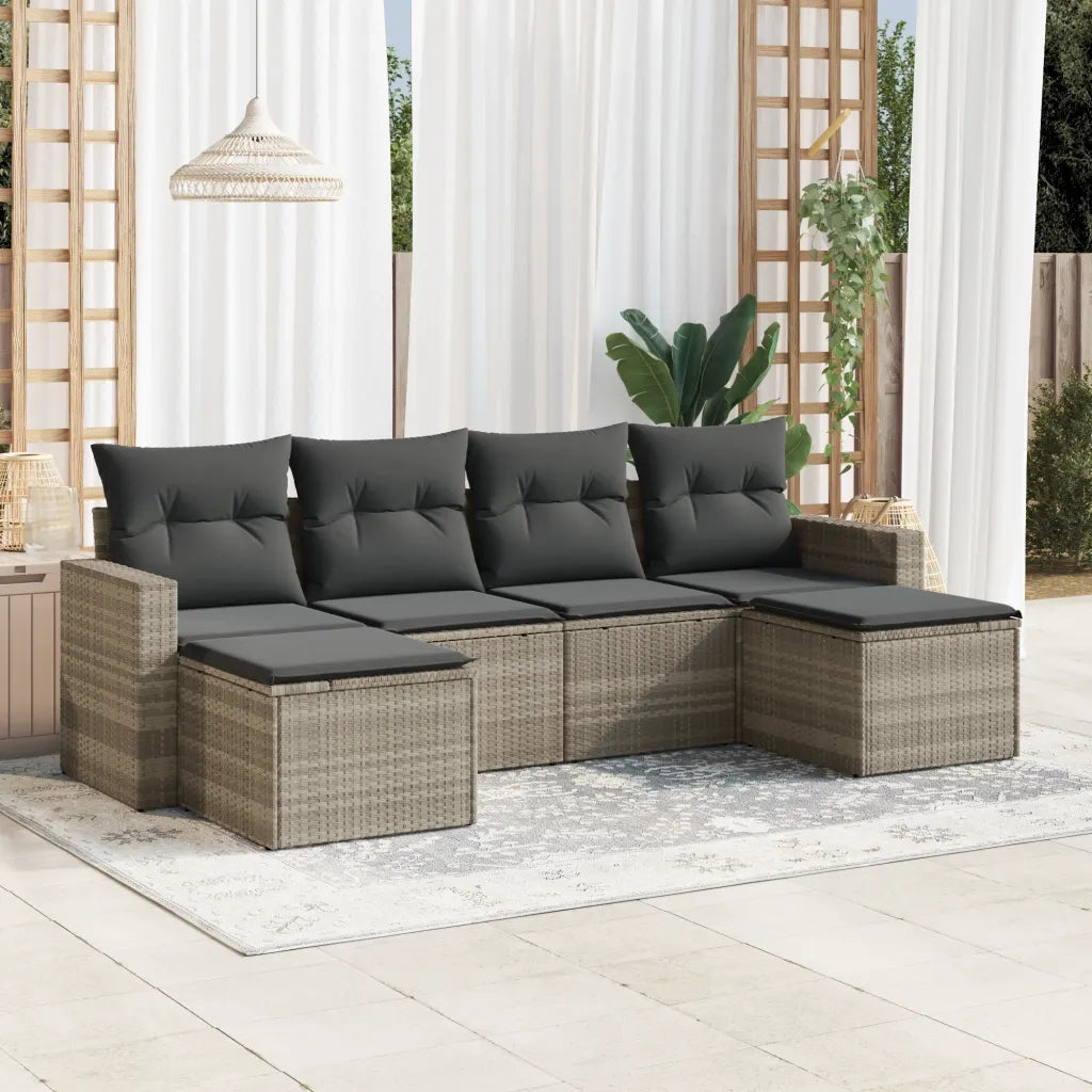 Set Divano da Giardino 6pz | Set Salotto da Giardino con Cuscini Grigio Chiaro Polyrattan
