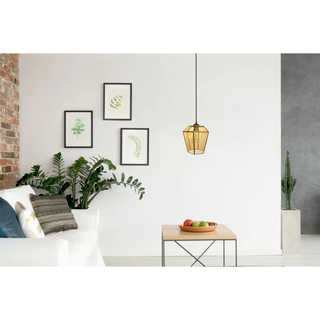 Lampada a Sospensione Terias in Vetro Arancione e Ottone