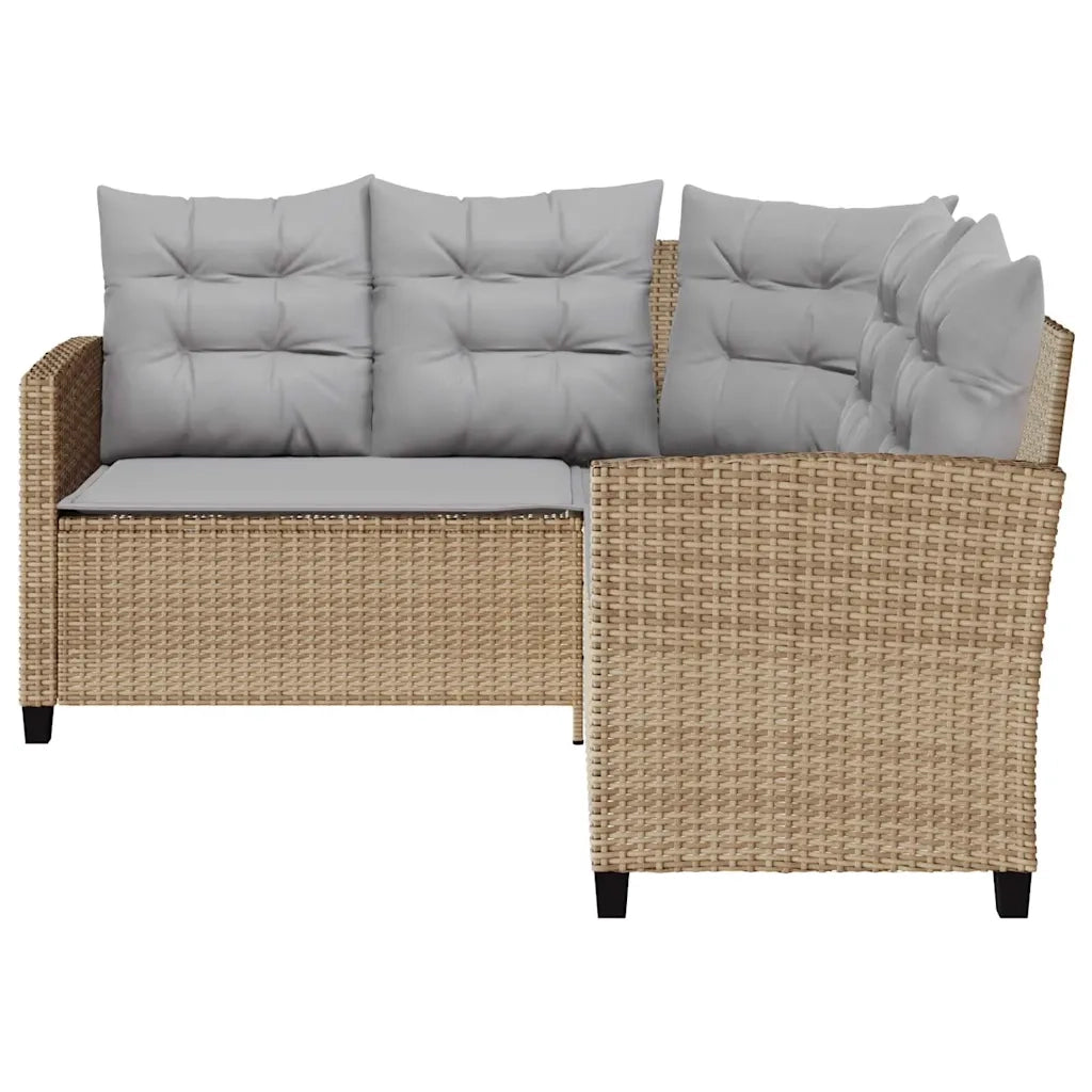 Divano da Giardino con Tavolo e Cuscini a L-Sofa da Giardino-Divano da esterno Beige in Polyrattan 763489