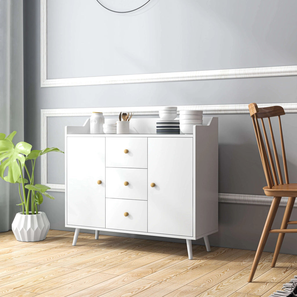 Credenza con 3 Cassetti e 2 Ante ¨C Zephmum ¨C Legno Bianco 90x32x80