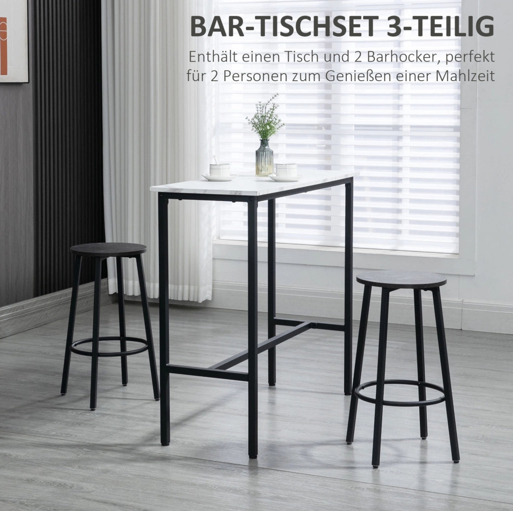 Set tavolo bar con 2 sgabelli in acciaio bianco