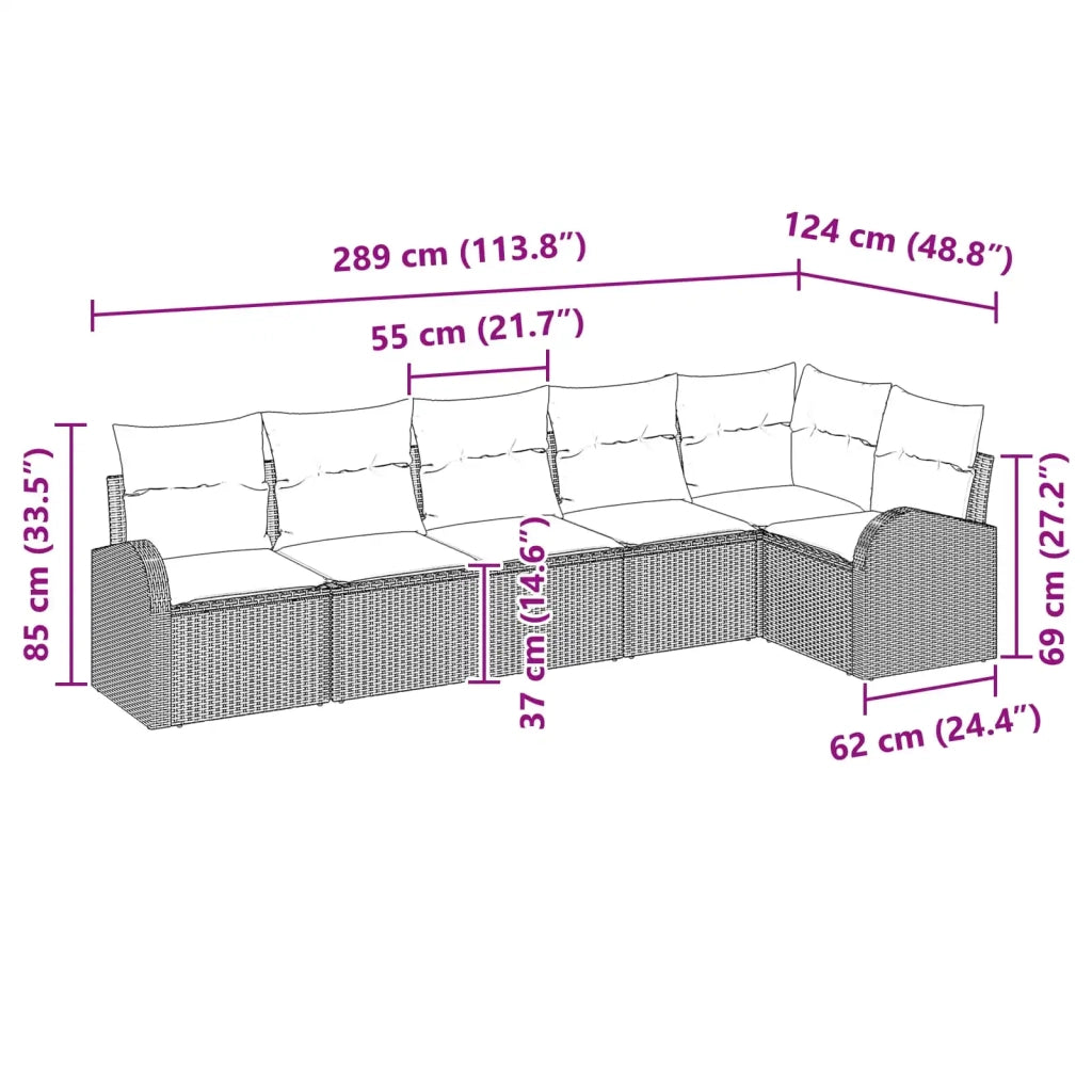Set Divano da Giardino Marrone polyrattan