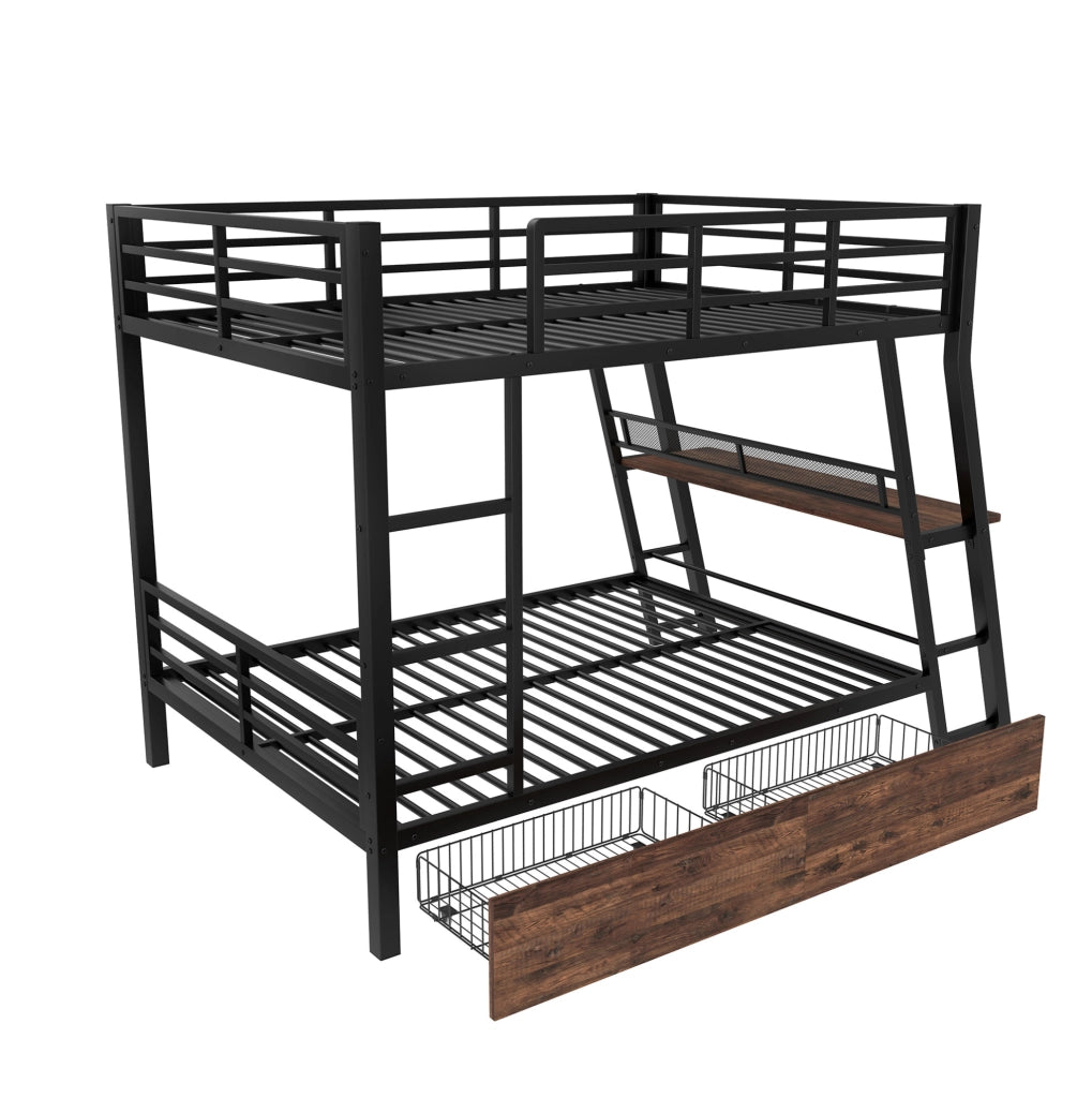 Letto a soppalco ULEVR 140x200 cm con scrivania, 2 cassetti, LED regolabile e scala, nero