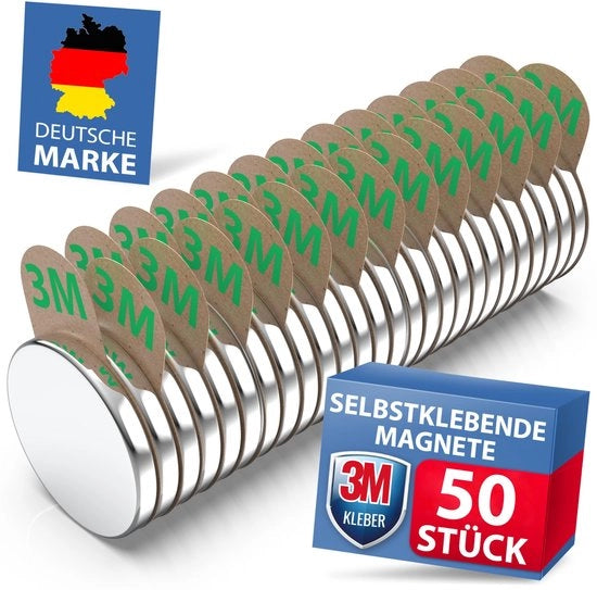 Pacchetto Maxi 50 pezzi di magneti neodimio [FORTE 3M ADERENTE] (8x1mm) | con adesivi magnetici 3M | Forti magneti per aziende, lavagne bianche, foto e frigoriferi