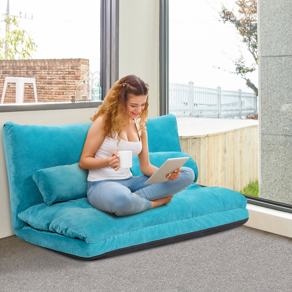 Divano terra regolabile 6 posizioni 2 cuscini letto durevole stabile-Sofa Divano fodera camoscio Blu