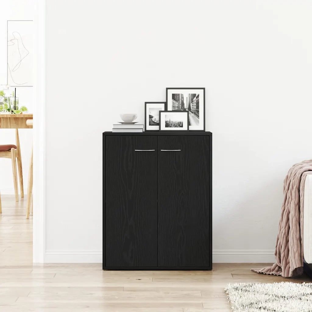 Credenza Rovere Nero 60x30x75 cm in Legno Multistrato 862449