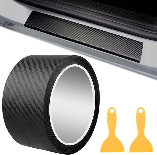Tape Anti-Kras Acqua per Auto, Motociclette e Biciclette - Placchette di Kick 3D a Carbonio Autoadesivi con Schraper - 10m x 5cm, Stickers di Fibra di Carbonio Nero