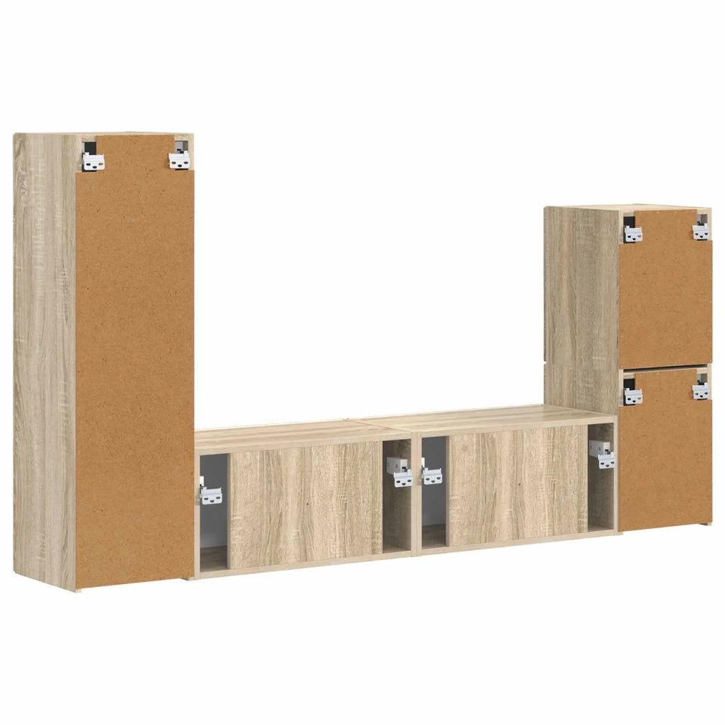Set mobile TV 4 pz-Credenza per TV Rovere Sonoma Legno multistrato 569427