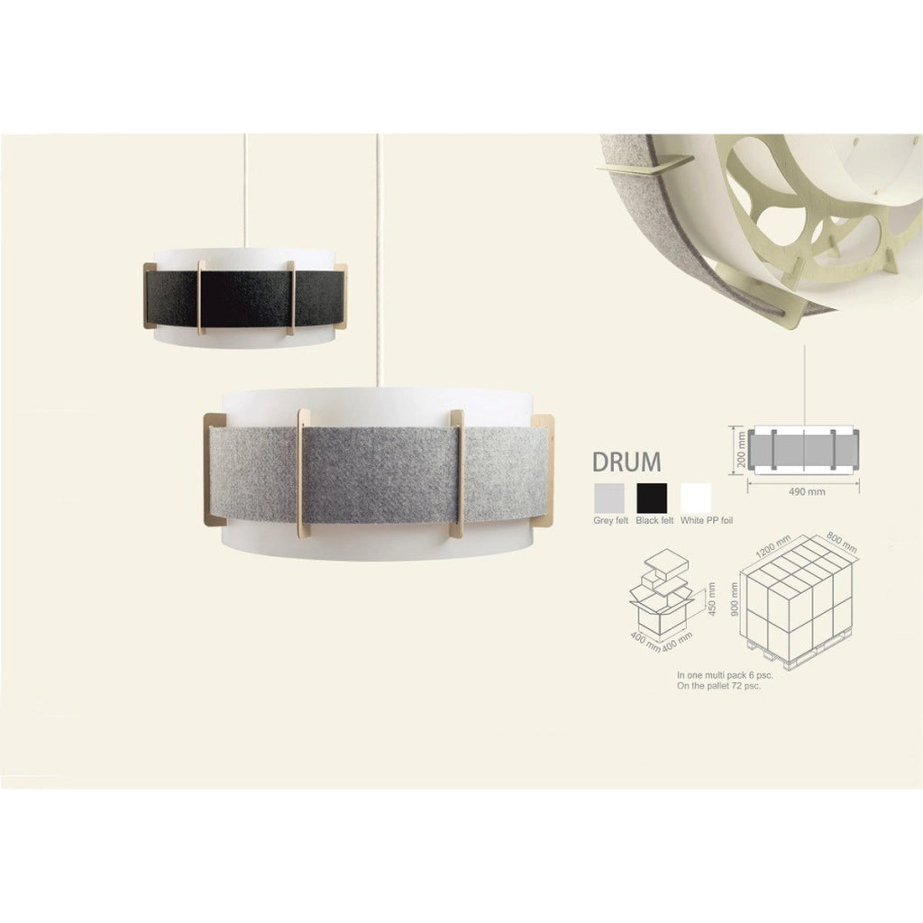 Lampada a sospensione Lux in feltro grigio e legno