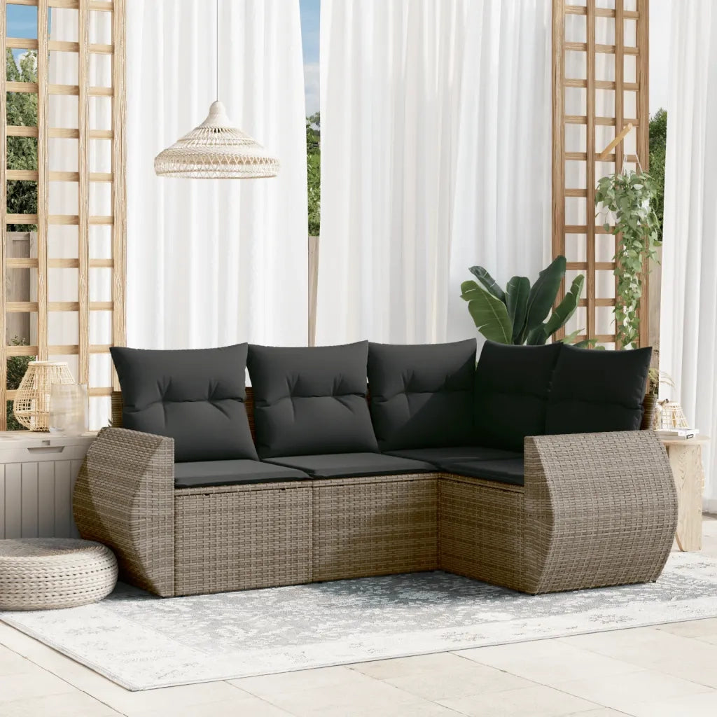 Set Divani da Giardino 4 pz con Cuscini in Polyrattan Grigio 3221309