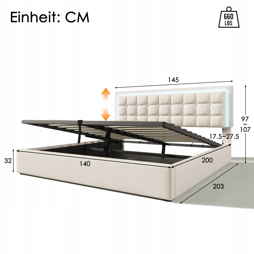 Letto Matrimoniale - Xylo - 140x200 - Bianco - Con Luci LED