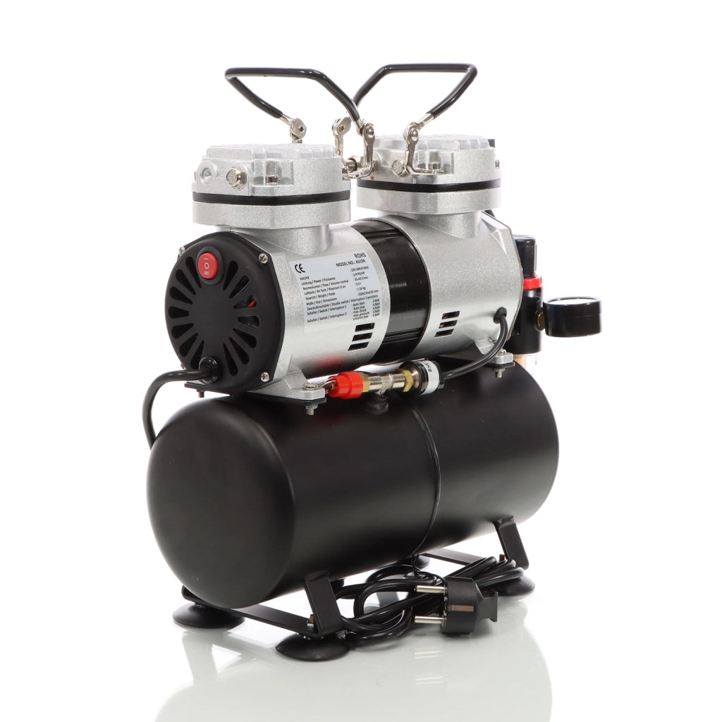 Compressore per aerografo AS196 con serbatoio aria 2 cilindri 6 bar Spegnimento automatico