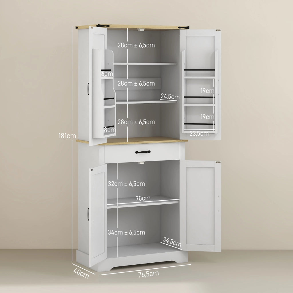Armadio da cucina ¨C zephmum ¨C 4 ante, 6 ripiani, 1 cassetto, bianco, 76.5x40x181 cm