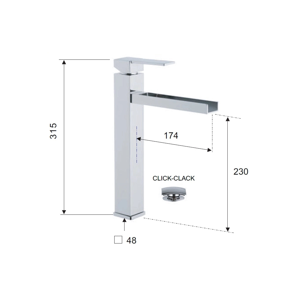 Qubika cascata remer miscelatore alto per lavabo con effetto cascata