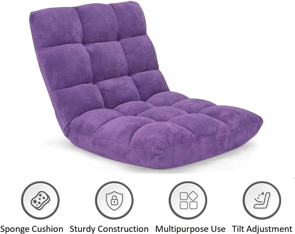 Sedia da pavimento, imbottita, pieghevole, cuscino da pavimento regolabile a 14 livelli, con schienale, pugilato, per meditazione e finestra, colore: viola