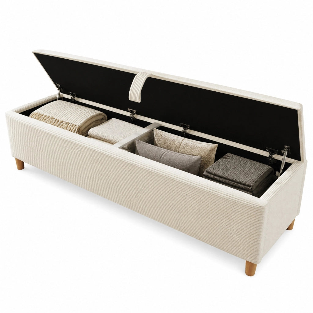 Letto matrimoniale 160x200 cm con panca contenitore, testiera con LED e materasso incluso, rovere chiaro
