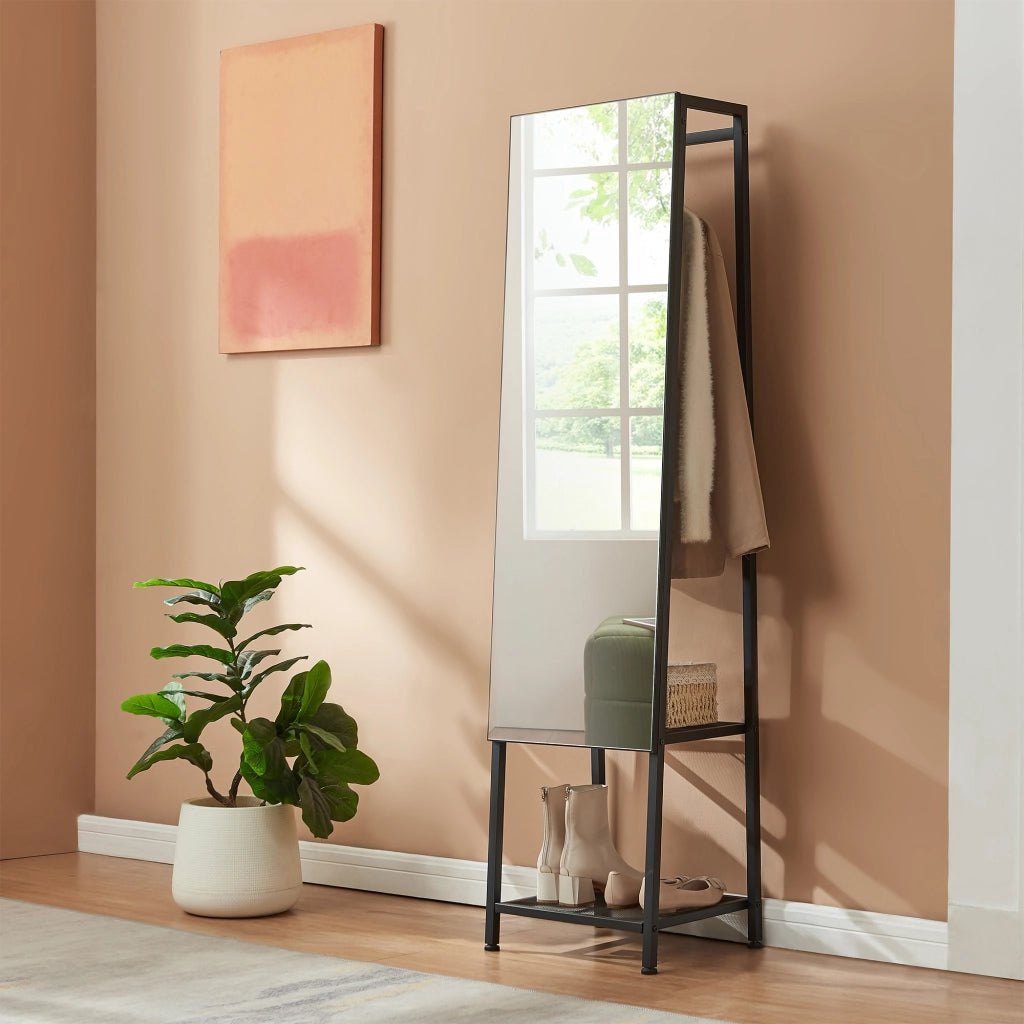Specchio da Terra Klilbojle con Appendiabiti 160 x 40 x 35 cm - Nero [en.casa]