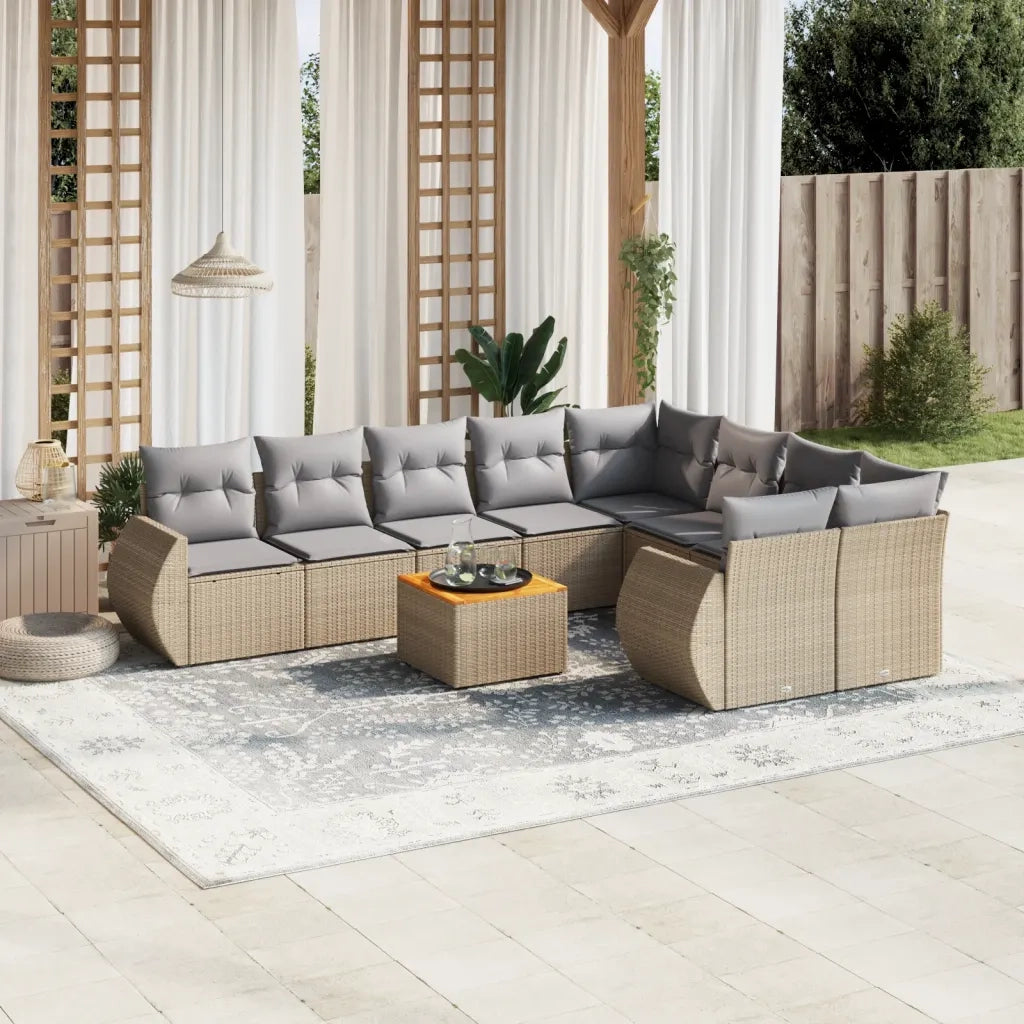 Set Divano da Giardino 10 pz con Cuscini Beige in Polyrattan 3225163