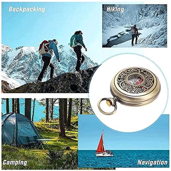 Compasso da Viaggio Sostenibile - Resistente ai Colpi - Impermeabile - Acciaio - Scala 360° - Formato Compattibile - Compasso