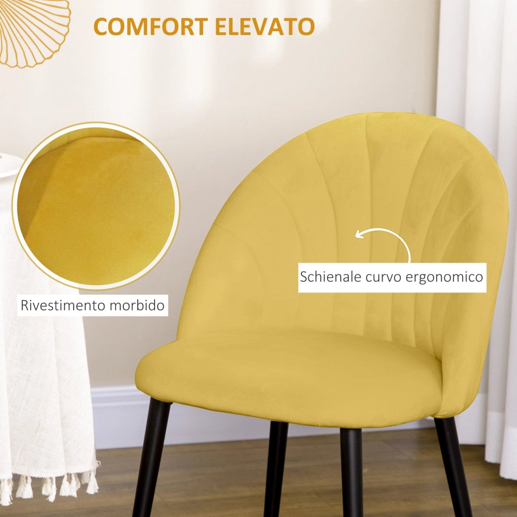 Set 2 Sedie Design Nordico 52x54x79 cm Tessuto Effetto Velluto Giallo