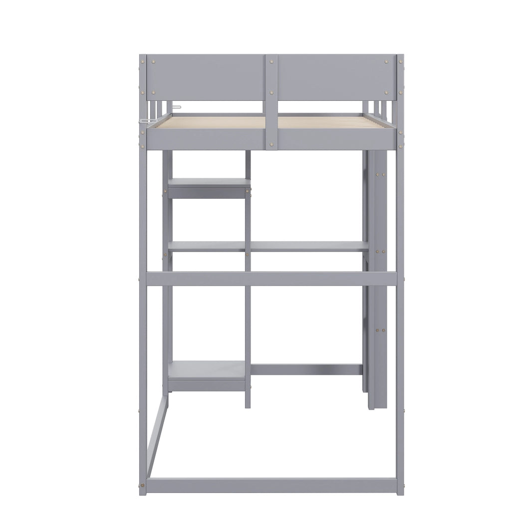 Letto a soppalco 90x200 cm in pino massello grigio