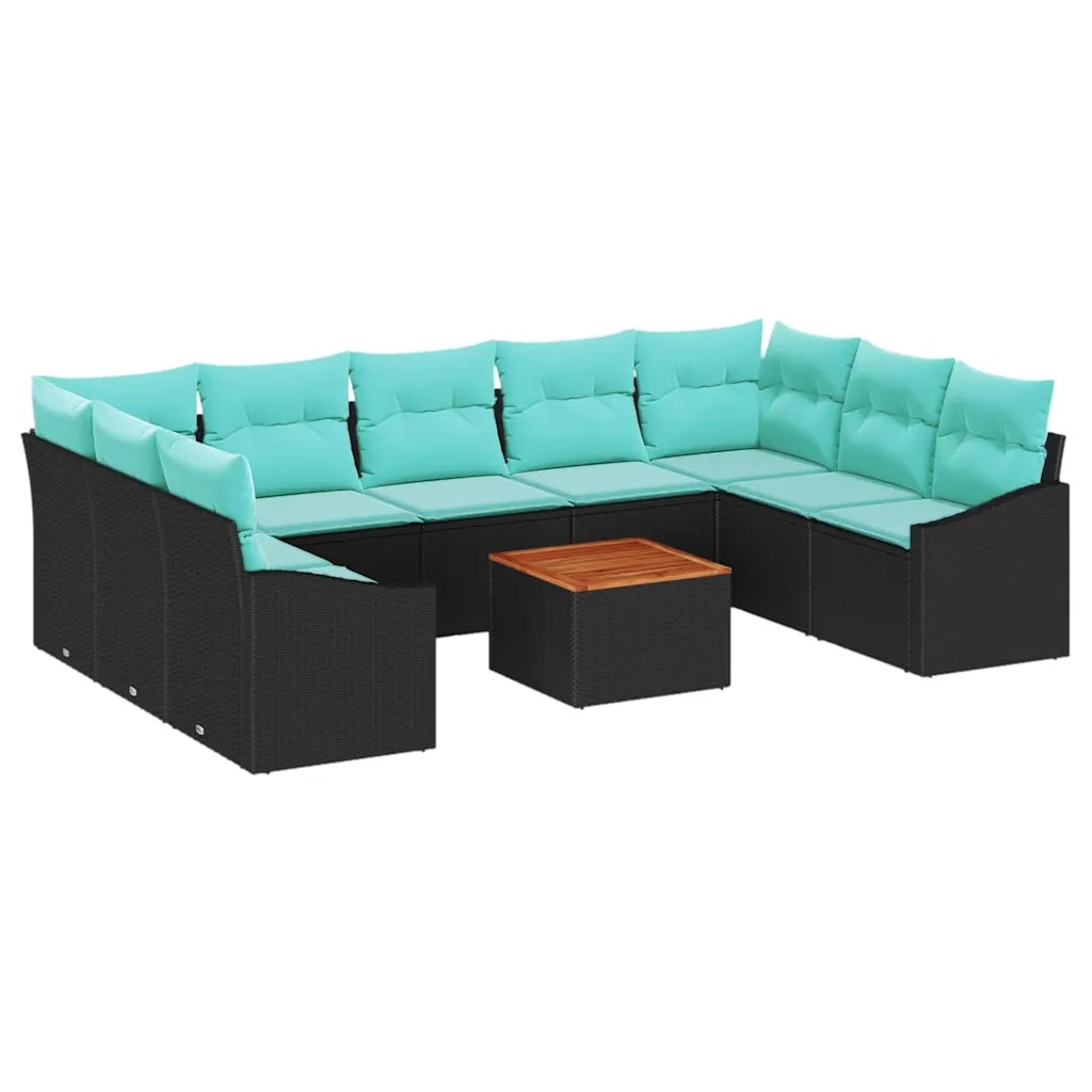 Set Divano da Giardino con cuscino 10 pcs Nero polyrattan