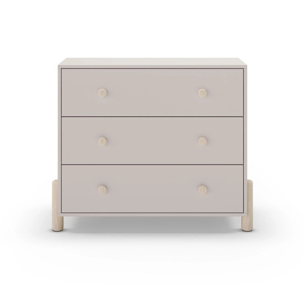 Cassettiera Enola in legno massiccio con 3 cassetti beige e gambe pino
