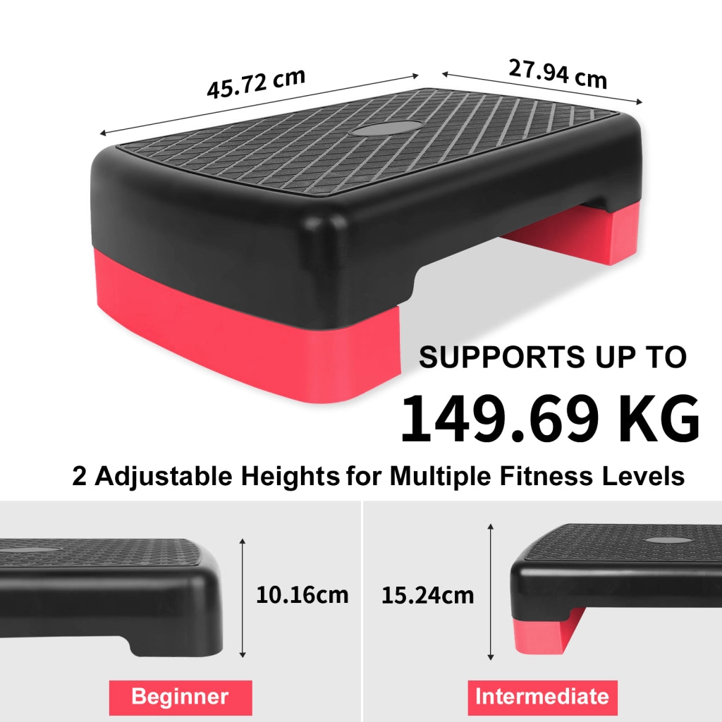 Piattaforma Step Fitness, Stepper Aerobico Regolabile 10,16-15,24 cm, Altezza 45,72 cm, con Comodo Vano Portaoggetti, Rosso