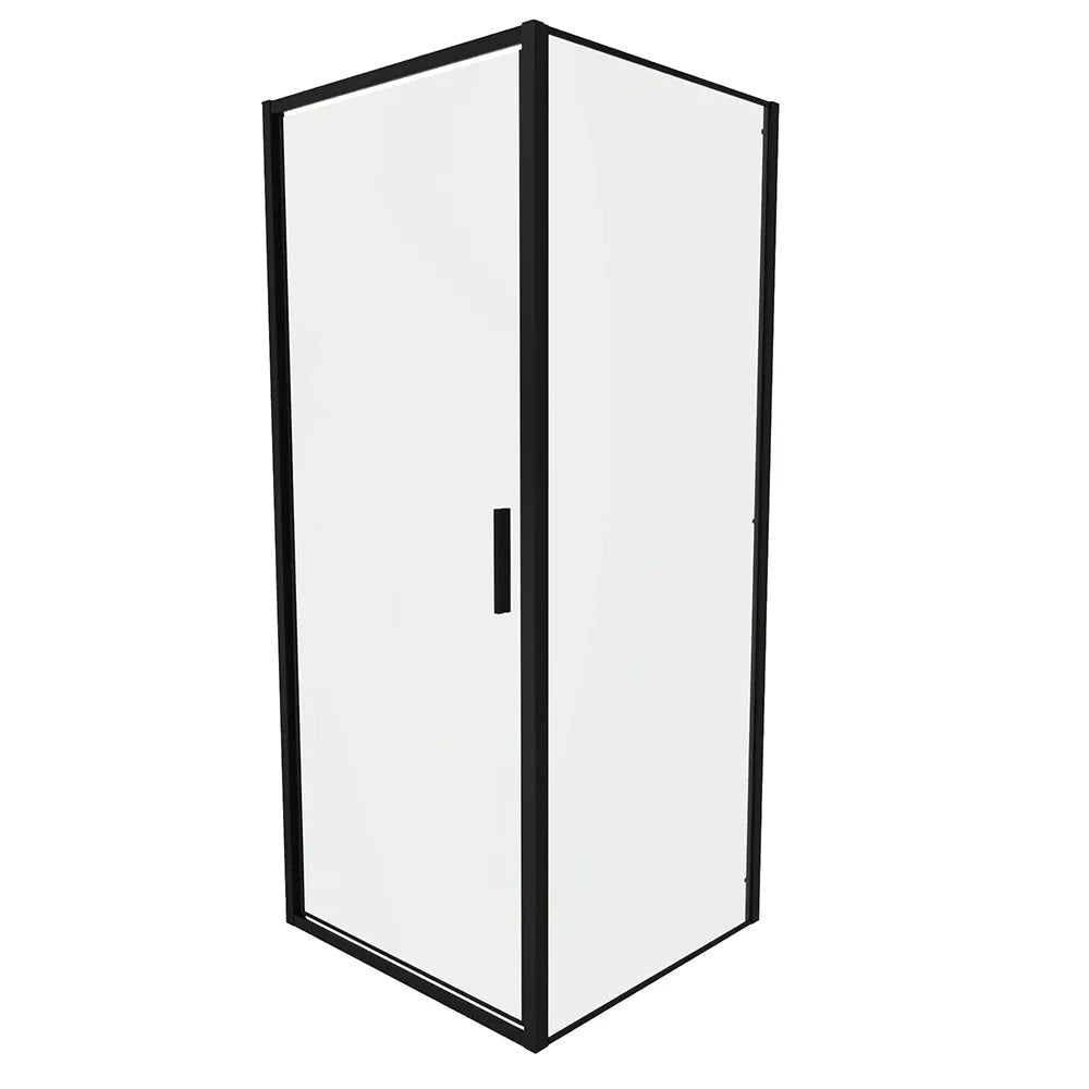 Box doccia slim 70x90cm con porta a battente e parete fissa profili nero opaco e vetro 6mm trasparente h190| Portofino