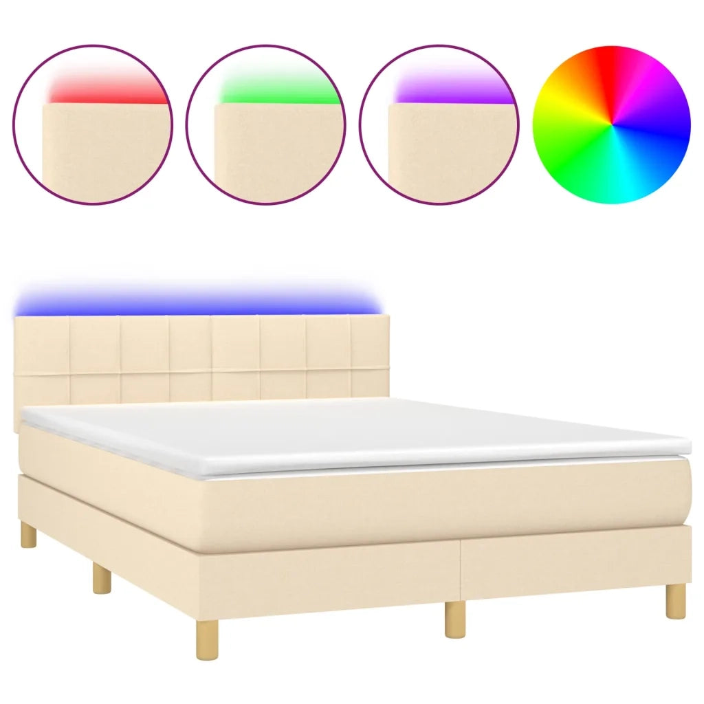 Letto a Molle con Materasso e LED Crema 140x200 cm in Tessuto 3133722