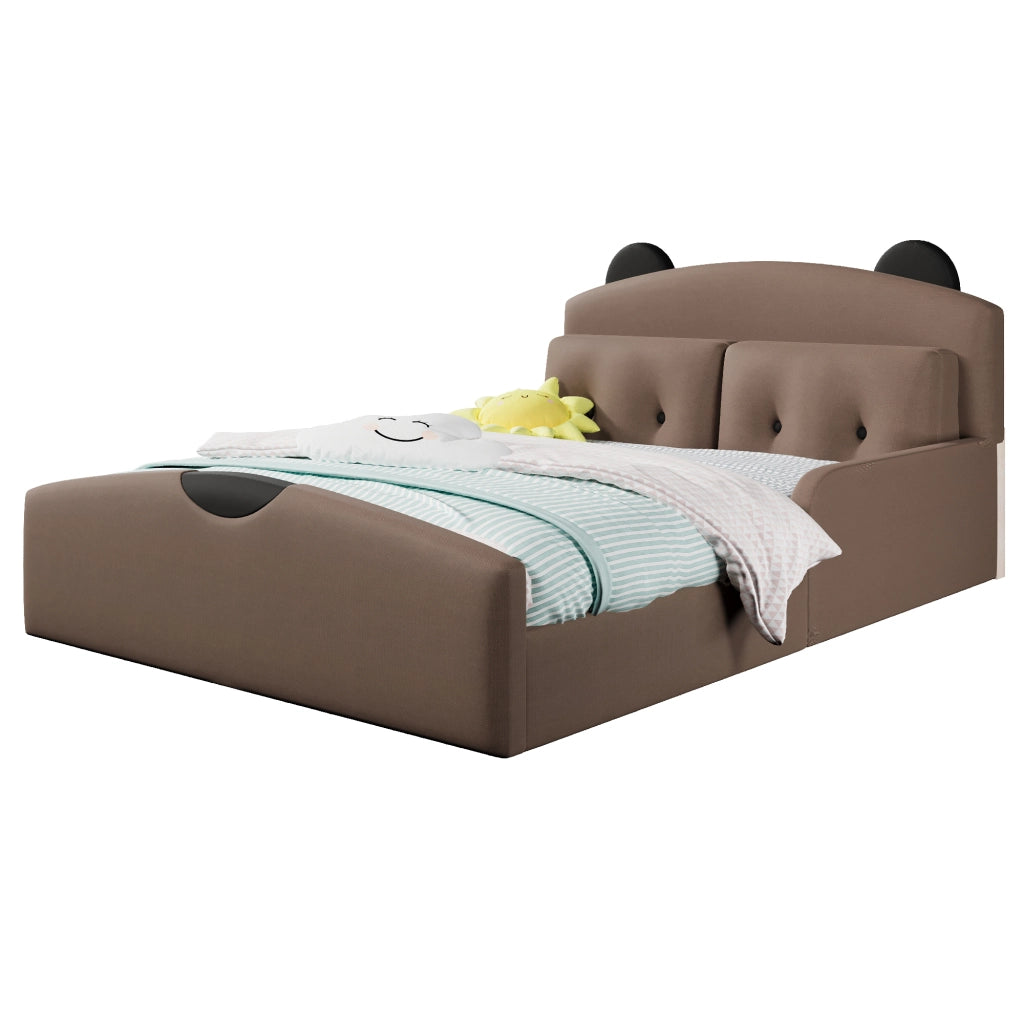 Letto 140x200 cm - Lenzuola di lino,Testiera imbottita,Include 2 cuscini decorativi,Color caff¨¨