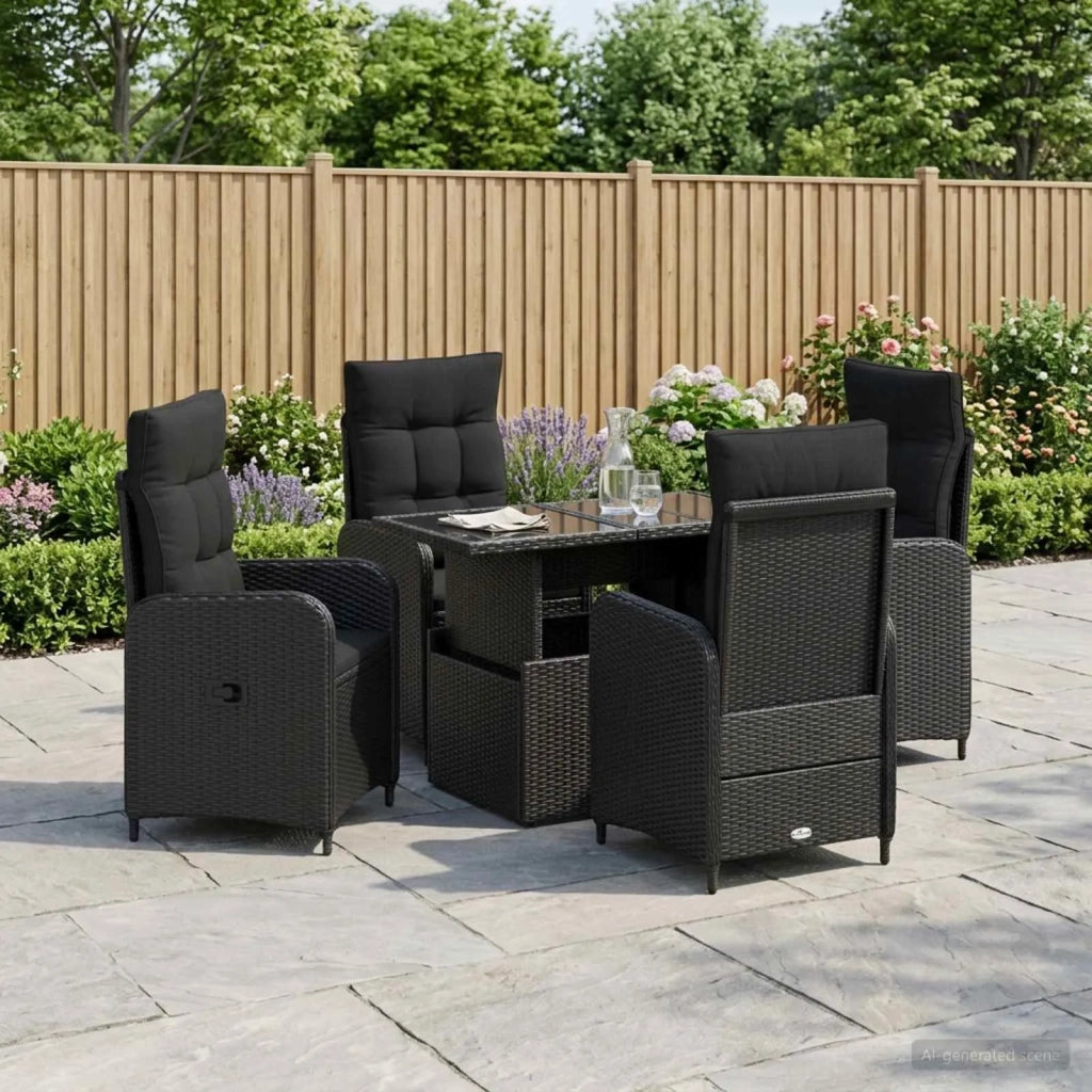 Set da pranzo per esterni 5 pz Nero polyrattan 3422401