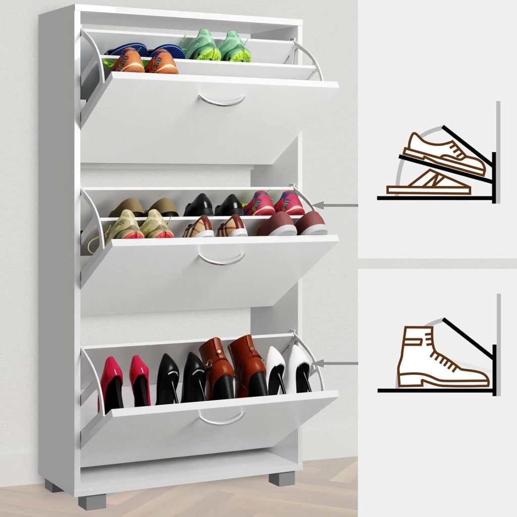 Scarpiera Mobile per Scarpe Legno Bianco 3 Scompartimenti 115x60x24 cm Scaffale Salvaspazio