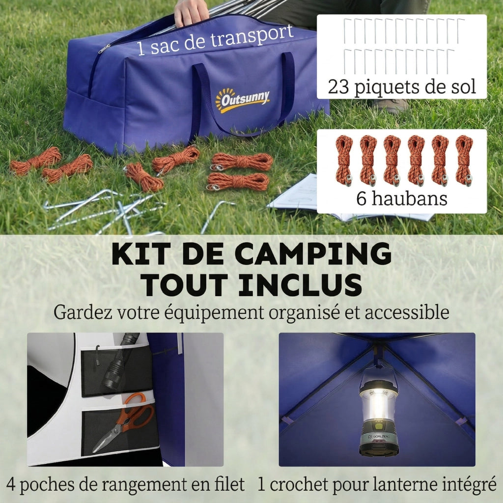 Tenda da Campeggio 4 Persone 2 Camere Impermeabile ¨C zephmum ¨C 420x300x200cm Blu Scuro