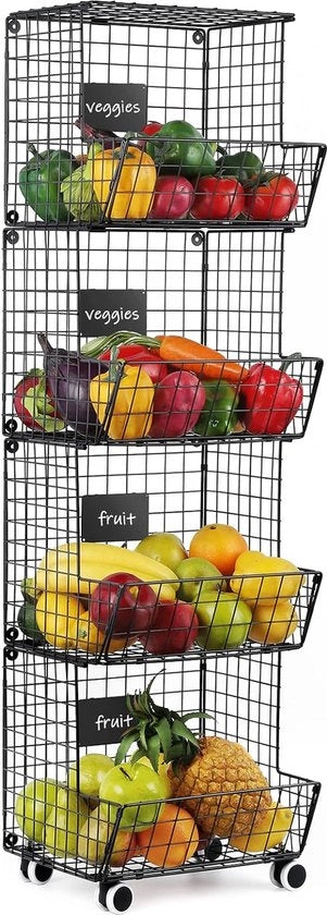 4 livelli contenitore per frutta e verdura contenitore metallico per magazzino di cucina con ruote per cucina, frutta, verdura, articoli da bagno