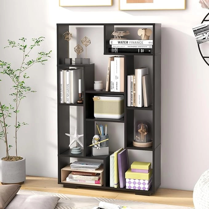 Libreria Geometrica 120 cm, Scaffale per Libri con Ripiani Aperti, Scaffale da Esposizione Moderno con Kit Anti-ribaltamento, Ideale per Casa Ufficio o Soggiorno (Nero)