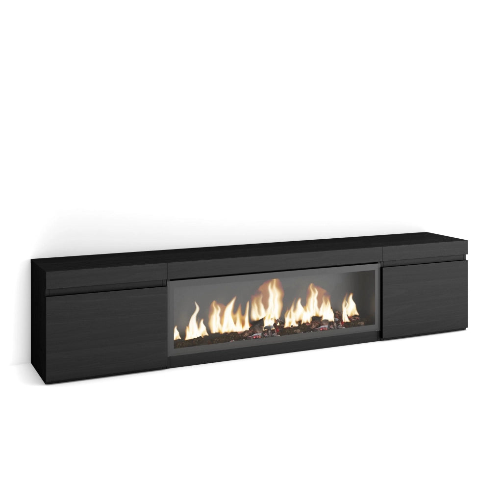Mobile TV Soggiorno, 208x35x45cm, Per TV fino a 80", Camino elettrico XXL, Nero RF3256