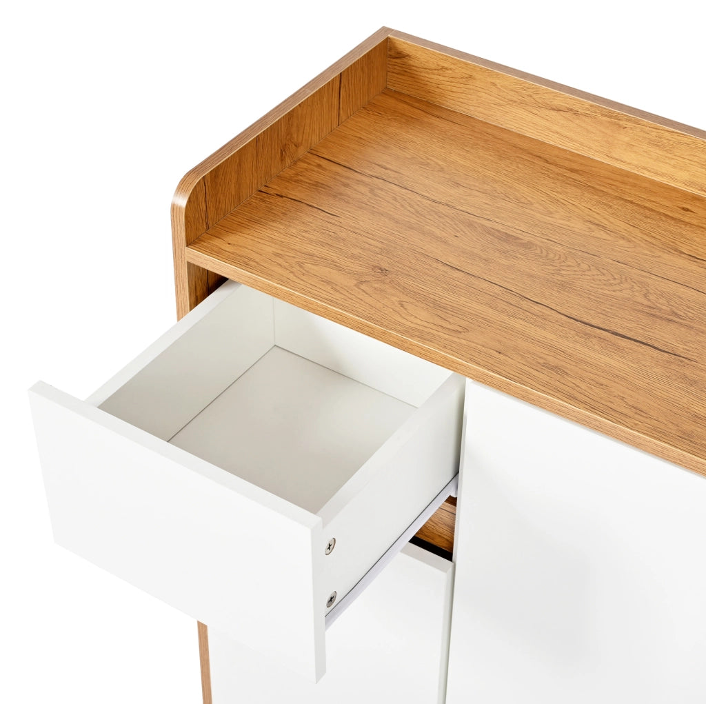 Scarpiera 90x35x99 cm con ripiani regolabili; pannello truciolare bianco e naturale