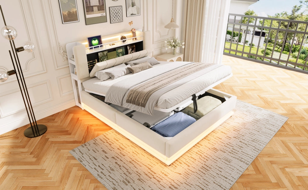 letto imbottito velluto beige 160 x 200 cm