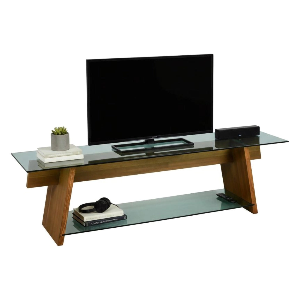 Mobile porta TV Amorosi, Credenza da soggiorno, Armadio basso per TV, Base parete attrezzata, 158x40h45 cm, Noce e Verde