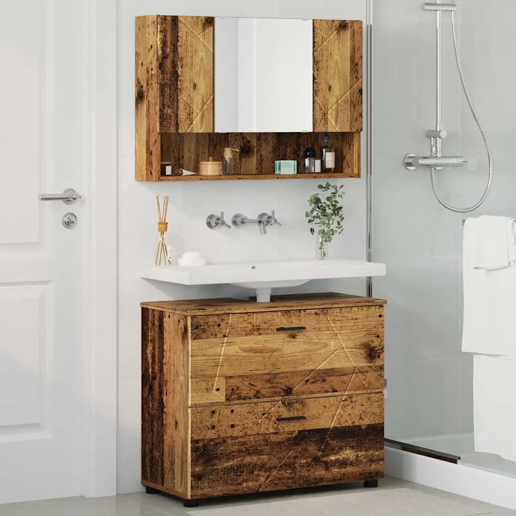Set di mobili per il bagno con cassetto 2 pcs Legno vecchio