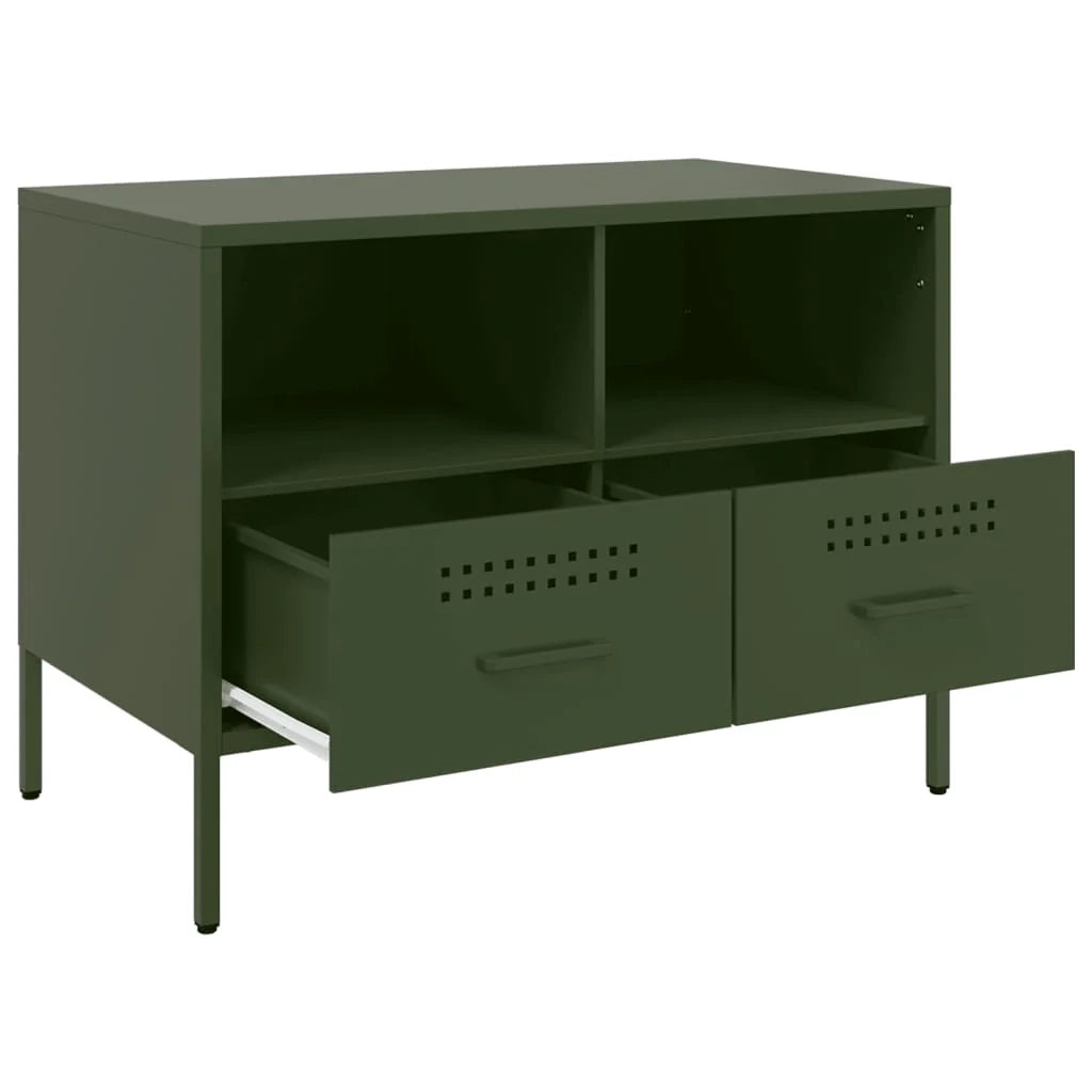 Mobile TV multimediale scaffale TV credenza mobile TV sala da pranzo soggiorno camera da letto 2 pezzi verde oliva 68 x 39 x 50,5 cm acciaio verde 02_0028644
