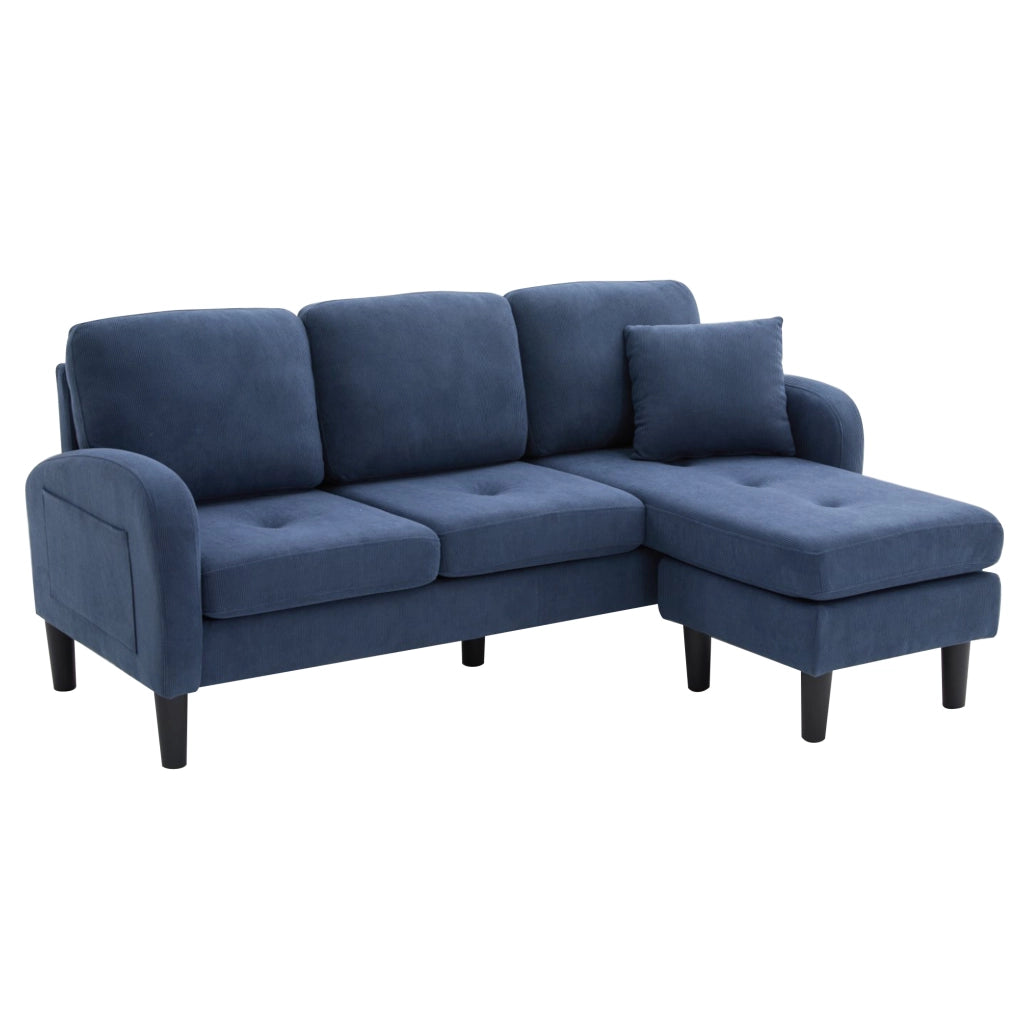 Divano angolare modulare con chaise longue reversibile 166 x 118 x 77 cm; in corduroy blu