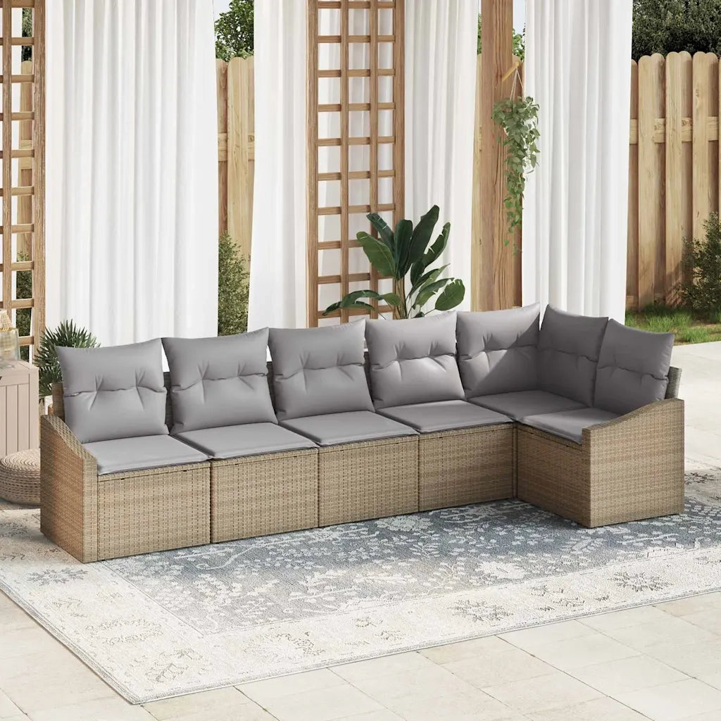 Set Divano da Giardino 6 pcs Beige e Grigio Chiaro polyrattan