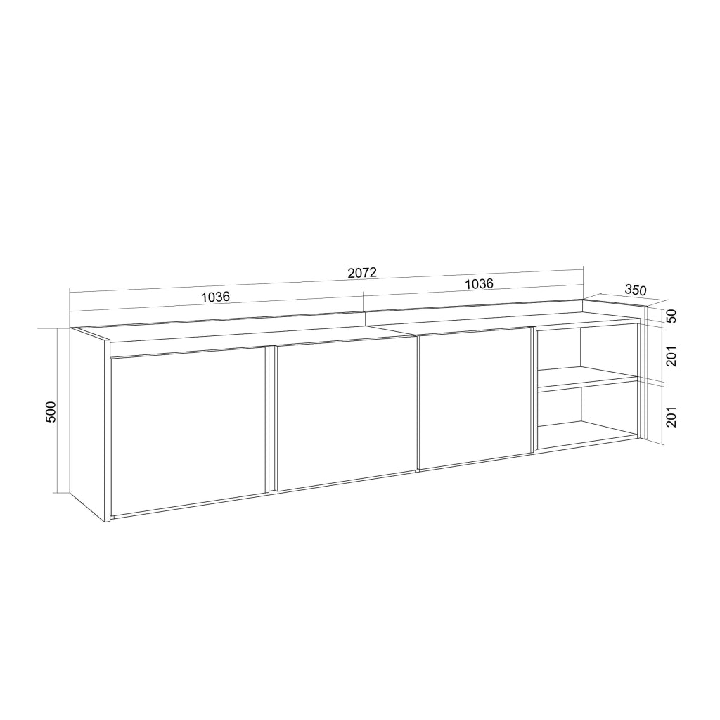 Mobile TV Soggiorno, 207x50x35 cm, Per TV fino a 80", Sospeso, da appendere, Rovere e nero