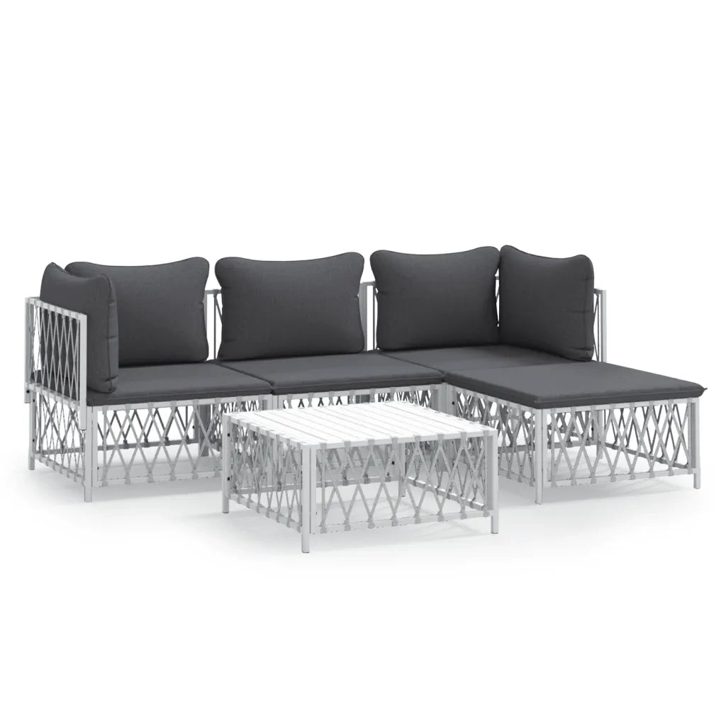 Set Salotto da Giardino 5 pz con Cuscini in Acciaio Bianco 3186862