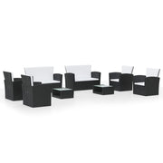Set di mobili da giardino mobili da esterno 8 pezzi con cuscini resina intrecciata nera 02_0017732