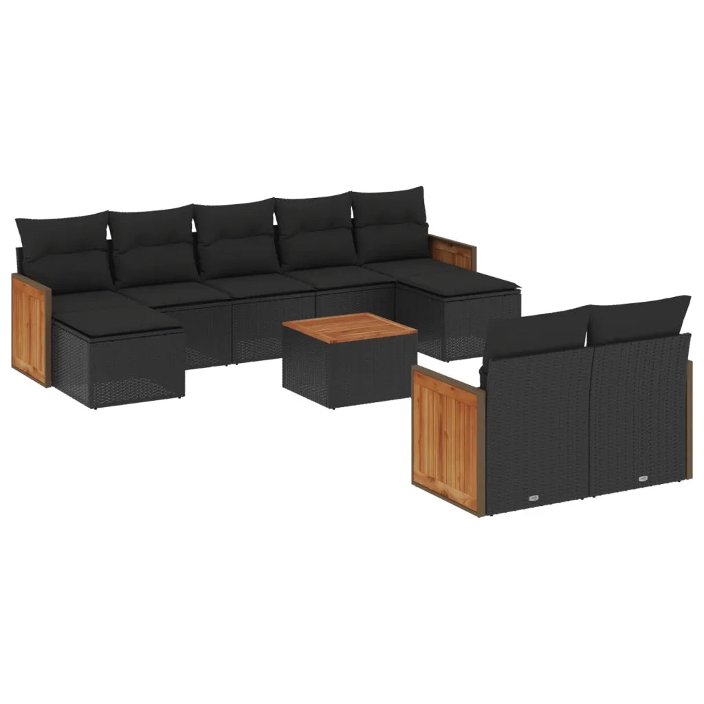Set Divani da Giardino 10pz con Cuscini in Polyrattan Nero 3228085