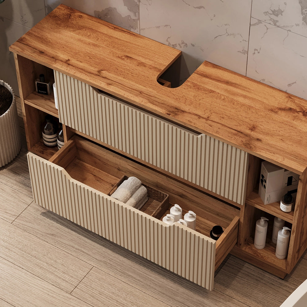 Vicco Mobile sottolavabo per bagno Rovere/cashmere a righe 119.2 x 62.5 cm con 2 cassetti